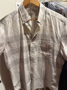 Burberry Neutral Plaid Button-Down Shirt - Cream & Gray